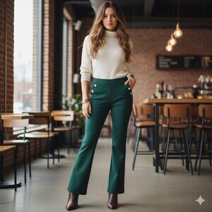 Rachel Zoe Women's Size 10 Emerald Green Wide Leg Trouser Pants